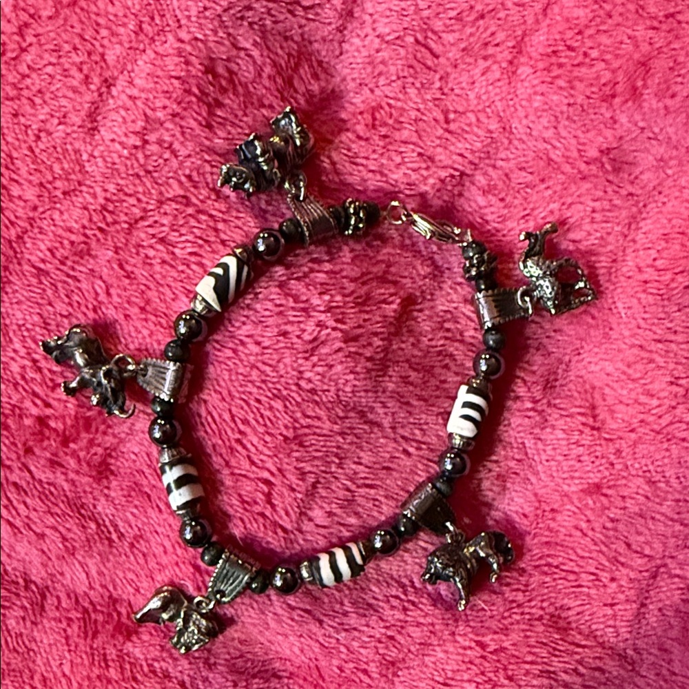 Animal Charm Bracelet with Black and White Beads